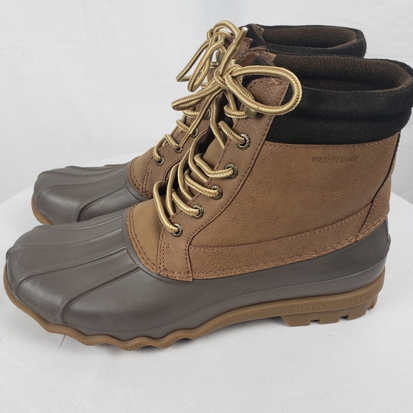 NWOB Sperry Men's Leather Upper Brown and Tan Duck Waterproof Boots Sz 9M - Picture 2 of 7